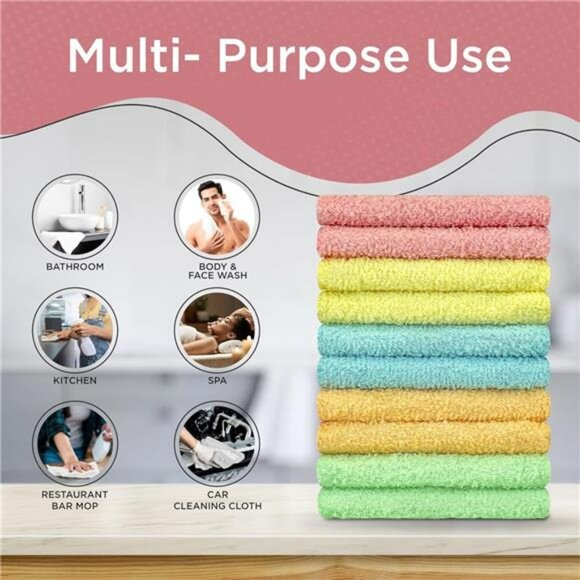 Cotton washcloths set 10 pack soft absorbent face towel 12x12 bathroom kitchen g - Picture 6 of 8